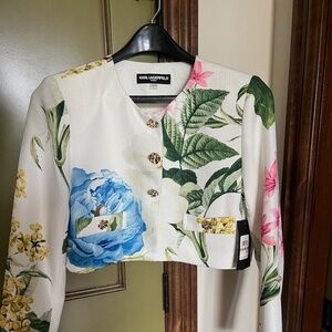NWT Karl Lagerfield White/Floral Cropped Jacket
